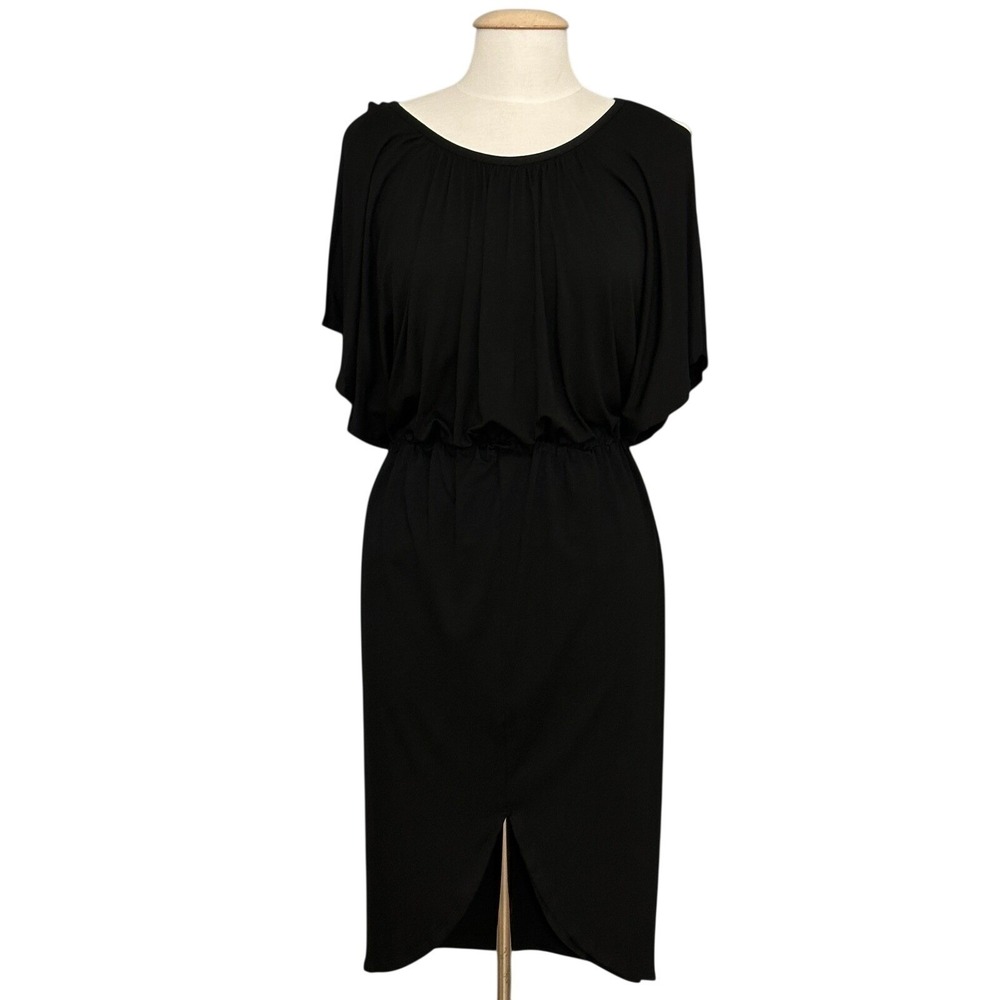Trina Turk Womens Dress M Black Jersey Draped Flutter Blouson Party Event LBD